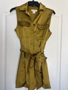 Rachel Zoe Olive Green Sleeveless Shirtdress with Tie Waist